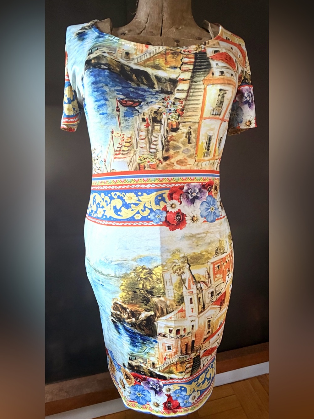 Dolce & Gabbana multicolor Scenic art print of Italy Dress(has stretch.36/S/M)